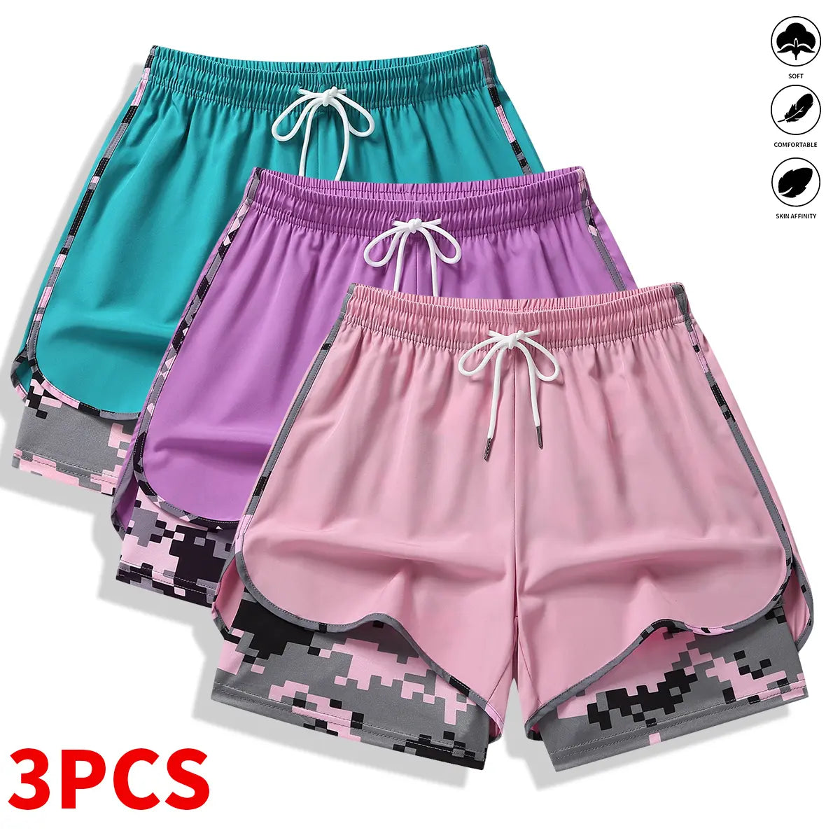 3-Pack Women’S Casual Athletic Shorts with Built-In Liner, Drawstring, Elastic Waistband—Suitable for Outdoor Sports, Fitness, Running, and Casual Wear; Women’S Shorts, Athletic Shorts, Womenswear