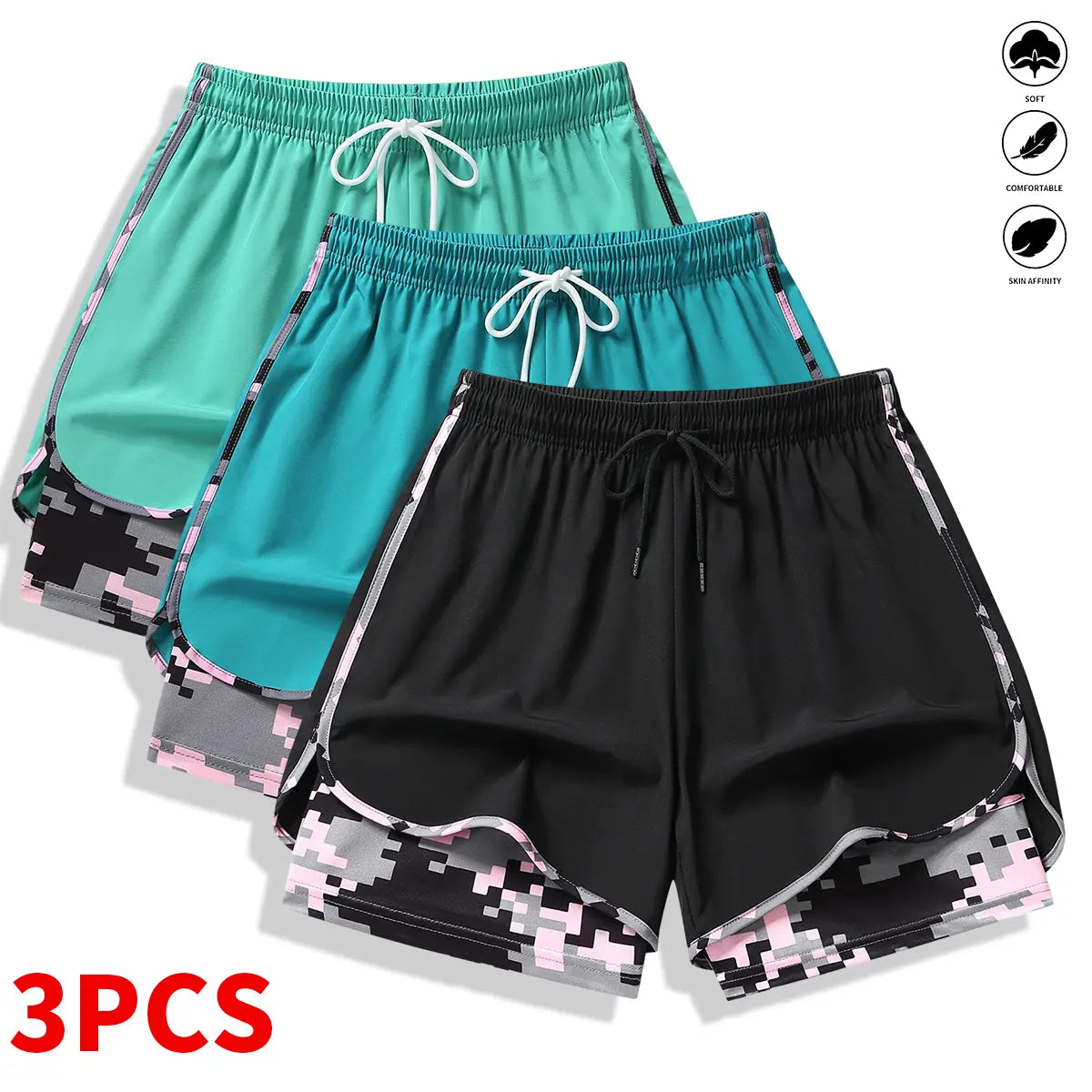 3-Pack Women’S Casual Athletic Shorts with Built-In Liner, Drawstring, Elastic Waistband—Suitable for Outdoor Sports, Fitness, Running, and Casual Wear; Women’S Shorts, Athletic Shorts, Womenswear
