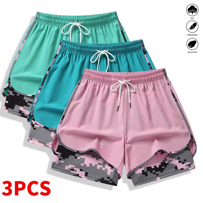 3-Pack Women’S Casual Athletic Shorts with Built-In Liner, Drawstring, Elastic Waistband—Suitable for Outdoor Sports, Fitness, Running, and Casual Wear; Women’S Shorts, Athletic Shorts, Womenswear