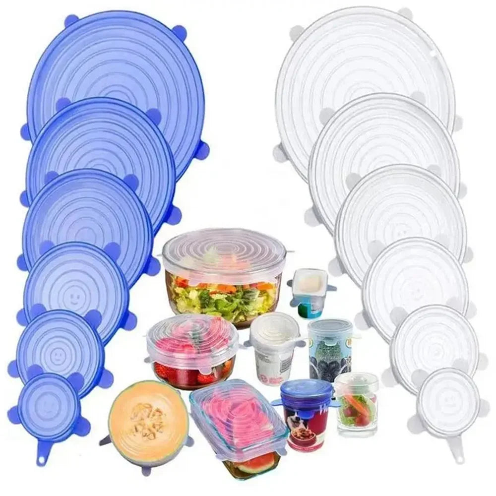 6Pcs Food Grade Silicone Preservation Cover Reusable Airtight Food Universal Dish Stretch round Lids for Kitchen Accessories