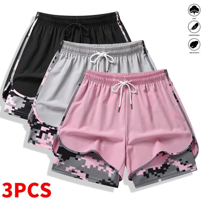 3-Pack Women’S Casual Athletic Shorts with Built-In Liner, Drawstring, Elastic Waistband—Suitable for Outdoor Sports, Fitness, Running, and Casual Wear; Women’S Shorts, Athletic Shorts, Womenswear